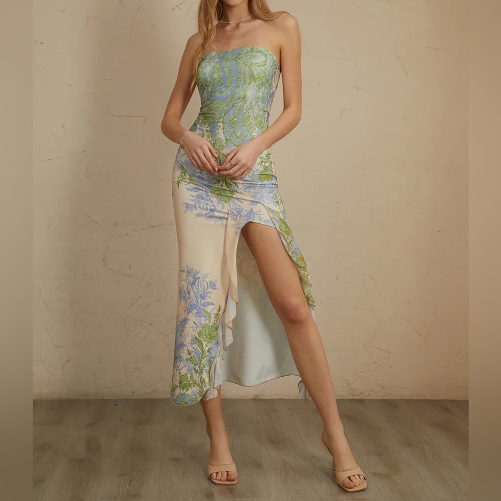 Commense Monet Floral Print Split Midi Dress (new with tag)